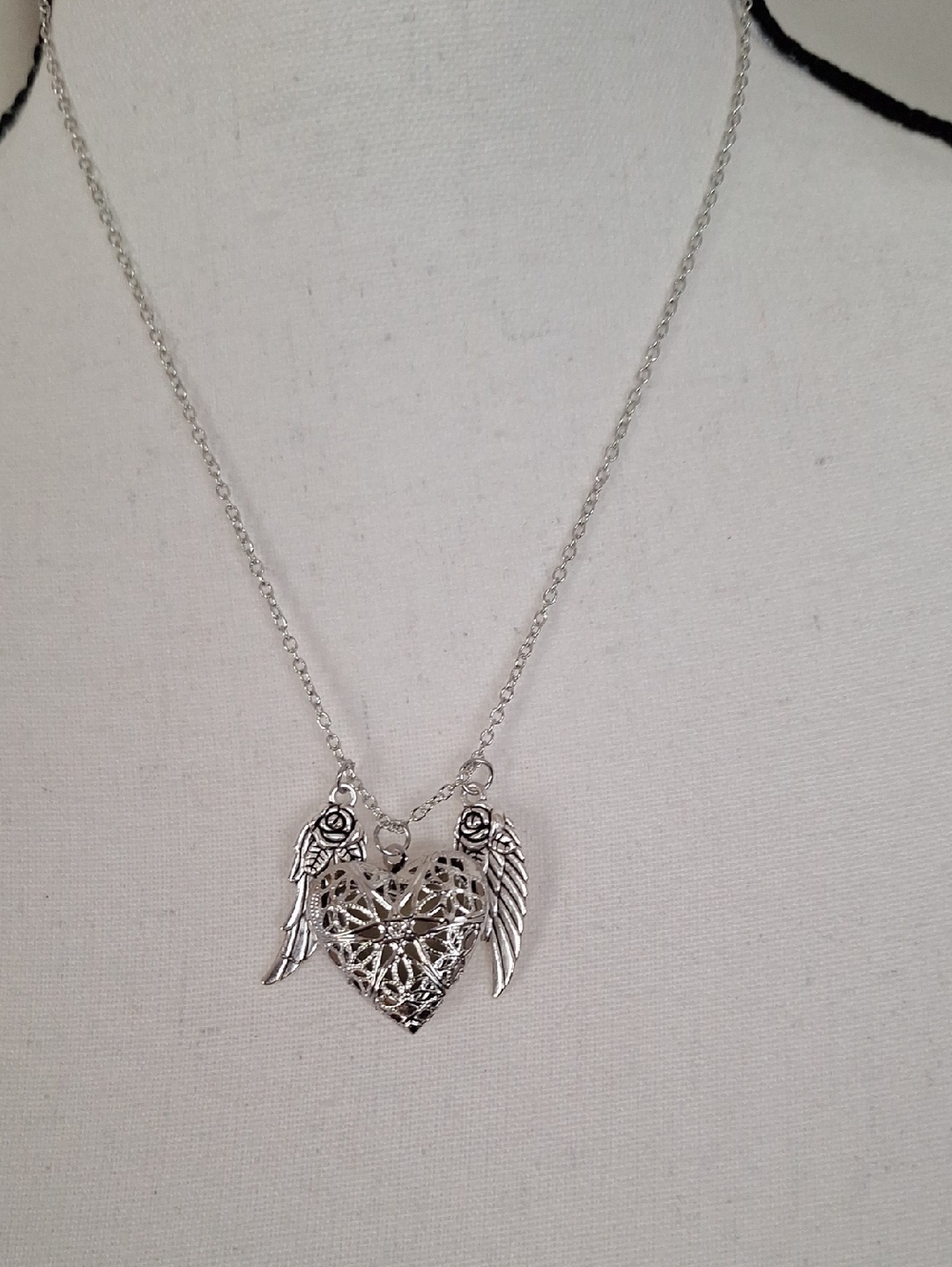 Silver Heart & Wing Filigree Necklace - Women's Jewelry
